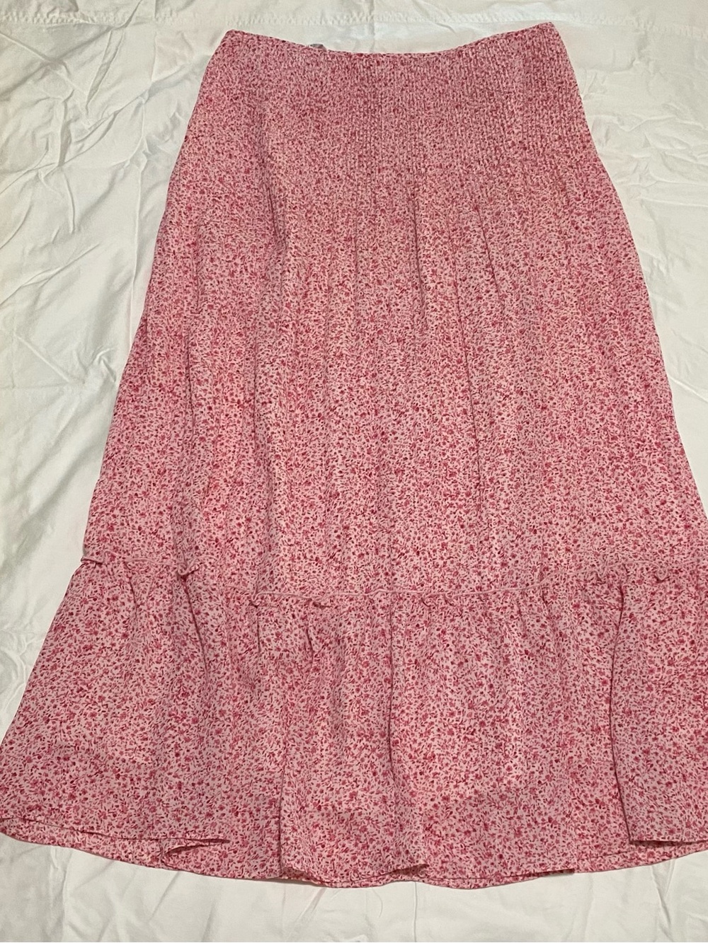 Pink spring long skirt small print flowers